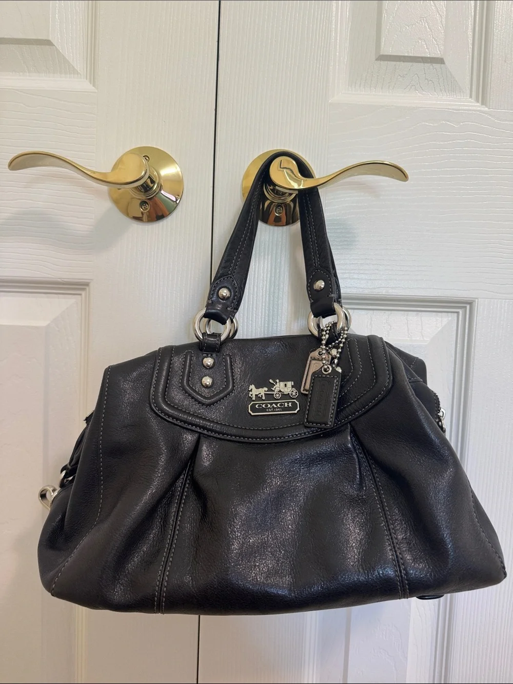 Coach Black Leather Shoulder Bag with Silver-Tone Hardware